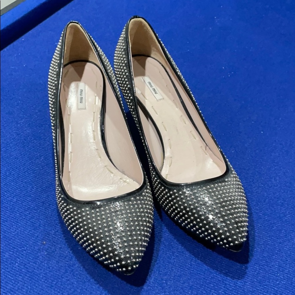 Miu miu black studded kitten heel